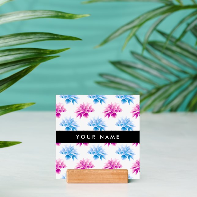 Pink and Blue Dahlia, Floral Pattern, Your Name Holder (Insitu 2 (Back))