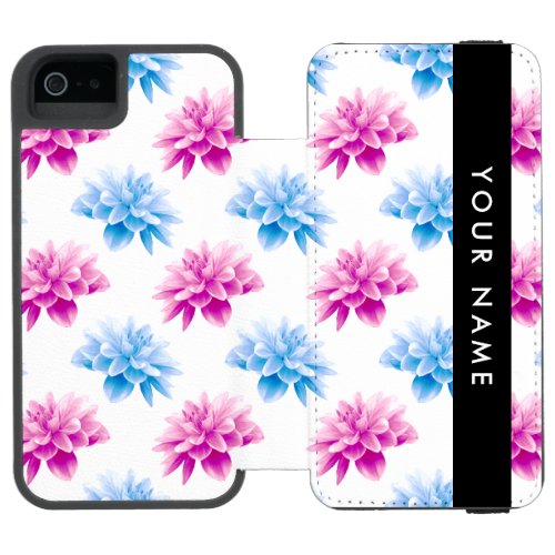 Pink and Blue Dahlia Floral Pattern Your Name iPhone SE55s Wallet Case