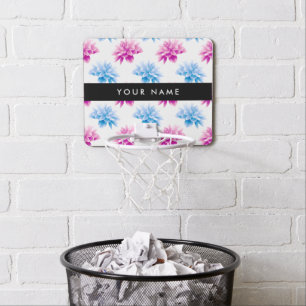 Pink and Blue Dahlia, Floral Pattern, Your Name Mini Basketball Hoop