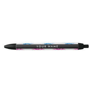 Pink and Blue Dahlia, Floral Pattern, Your Name Pen