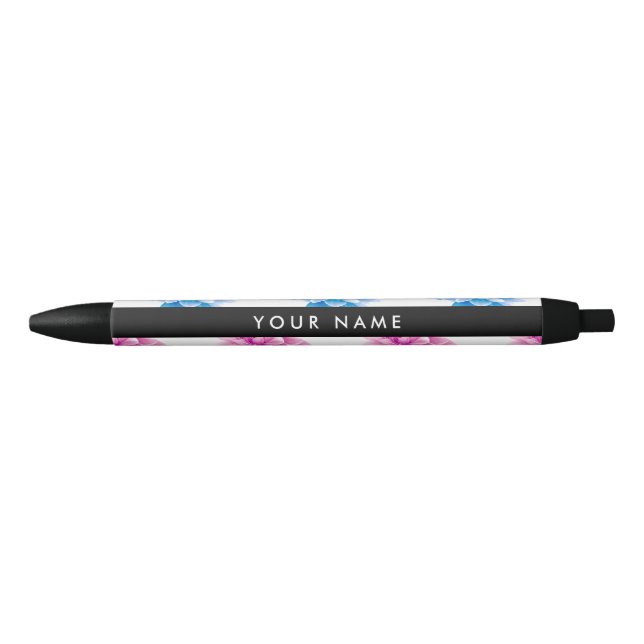 Pink and Blue Dahlia, Floral Pattern, Your Name Pen (Front)