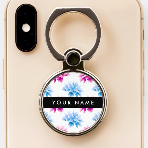 Pink and Blue Dahlia Floral Pattern Your Name Phone Ring Stand