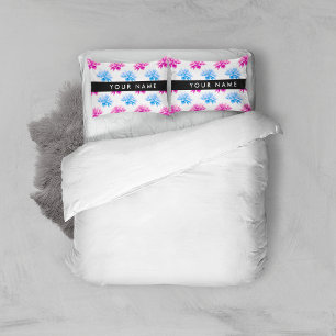 Pink and Blue Dahlia, Floral Pattern, Your Name Pillow Case