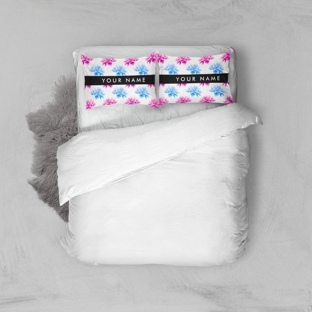 Pink and Blue Dahlia, Floral Pattern, Your Name Pillow Case (Creator Uploaded)