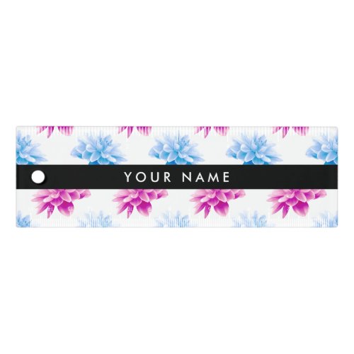 Pink and Blue Dahlia Floral Pattern Your Name Ruler