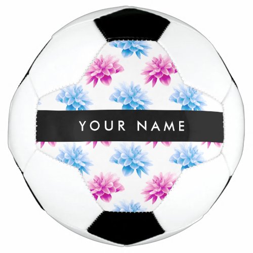 Pink and Blue Dahlia Floral Pattern Your Name Soccer Ball