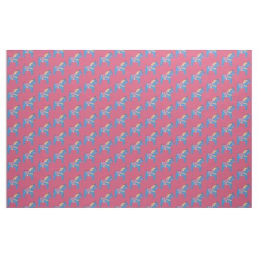 Pink and Blue Dala Horse Fabric