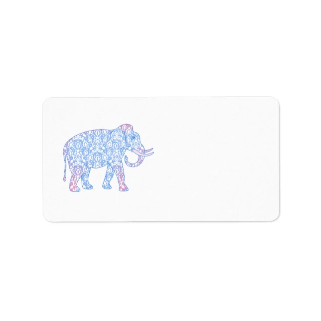 Pink and Blue Damask Elephant Label (Front)