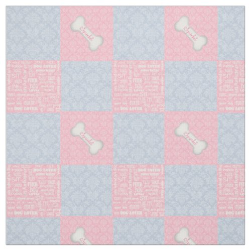Pink and Blue Damask Patchwork with Name Fabric