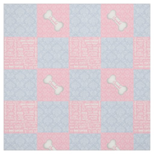 Pink and Blue Damask Patchwork with Name Fabric