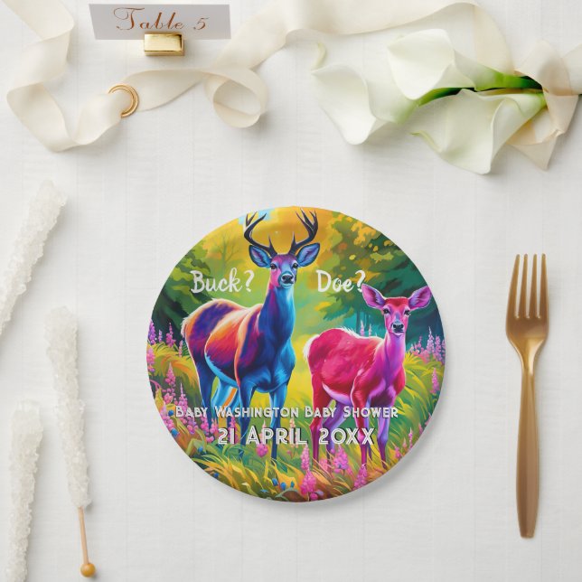  Pink and Blue Deer Gender Reveal Paper Plates (Wedding)