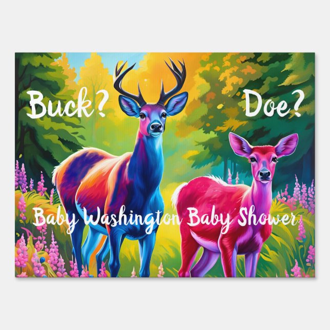 Pink and Blue Deer Gender Reveal Sign (Front)