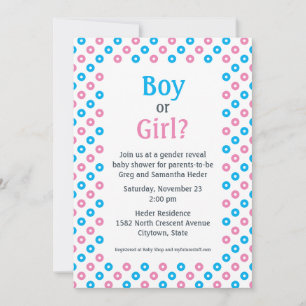 Pink and Blue Diagonal Dot Gender Reveal Shower Invitation