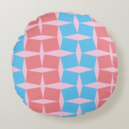 Pink and blue diagonal squares round pillow