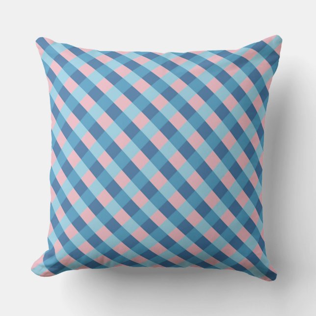 pink and blue diagonal stripe throw pillow (Front)