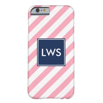 Pink And Blue Diagonal Stripes Monogram Barely There Iphone 6 Case by heartlockedcases at Zazzle