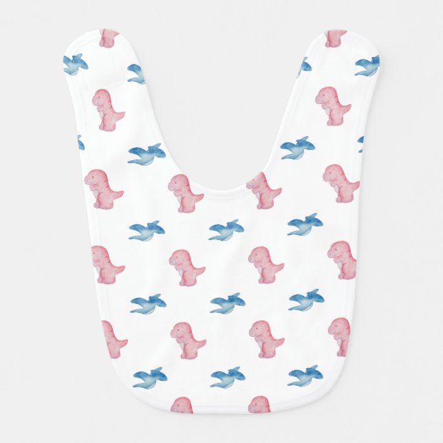 Pink and Blue Dinosaur Adventure Baby Bib (Front)