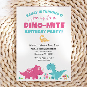 Pink and Blue Dinosaur Birthday Party Invitation