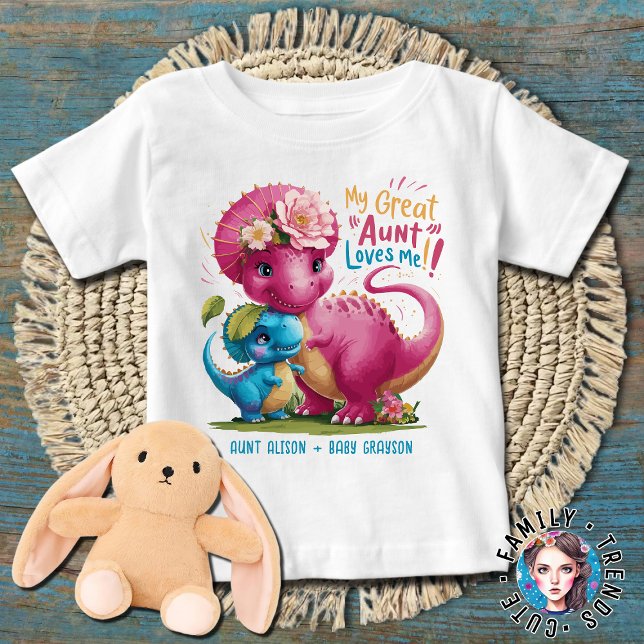 Pink and Blue Dinosaurs My Great Aunt Loves Me Baby T-Shirt (Creator Uploaded)