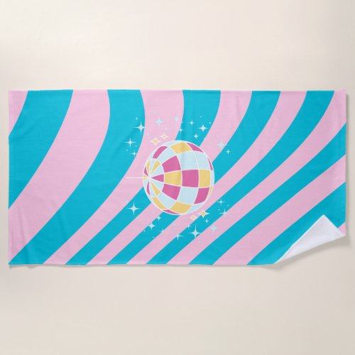 Pink and Blue Disco Ball Party Art Preppy 80s Beach Towel