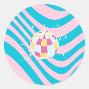 Pink and Blue Disco Ball, Party Art, Preppy, 80s Classic Round Sticker