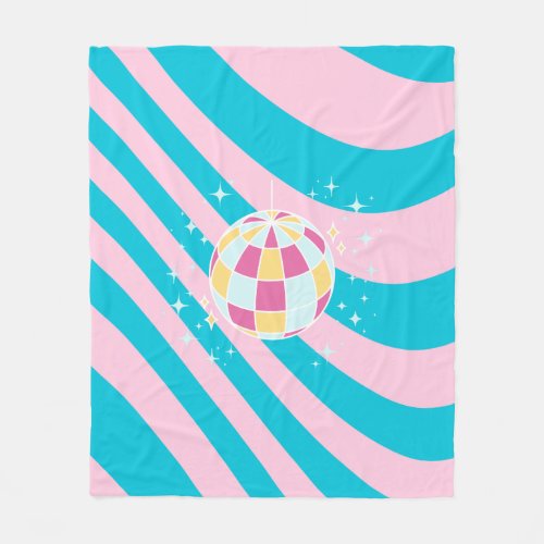 Pink and Blue Disco Ball Party Art Preppy 80s Fleece Blanket