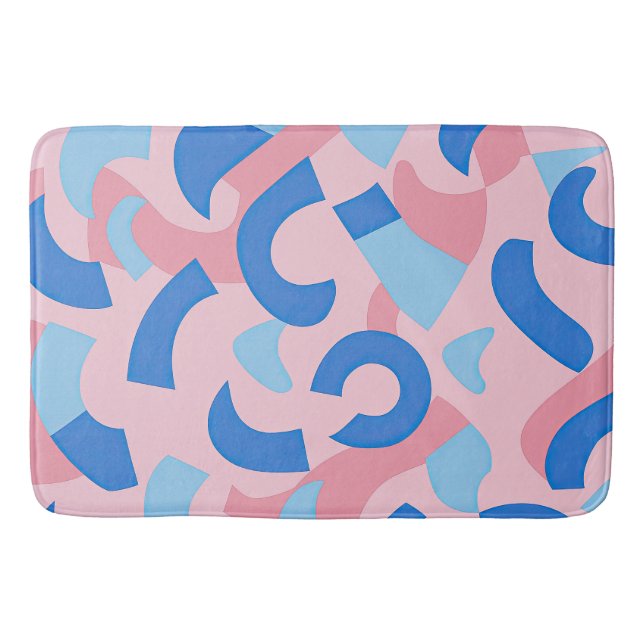 Pink and Blue Doodle Pattern Bath Mat (Front)