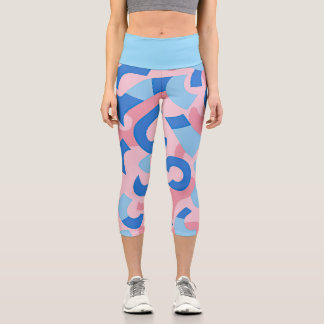 Pink and Blue Doodle Pattern Capri Leggings