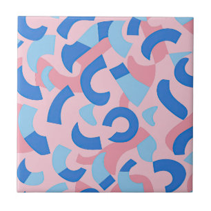 Pink and Blue Doodle Pattern Ceramic Tile