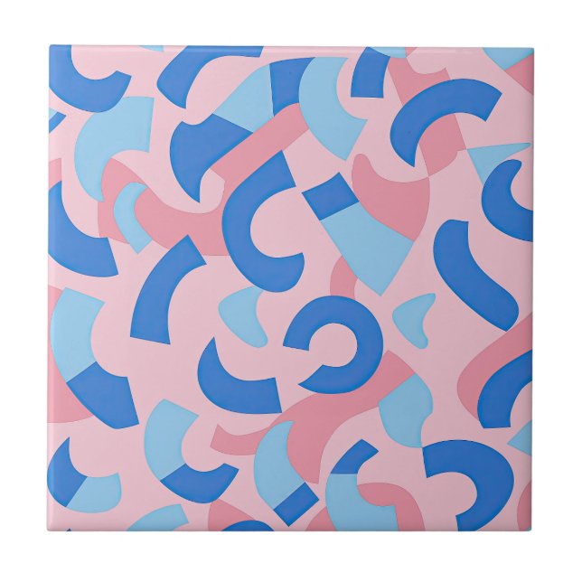 Pink and Blue Doodle Pattern Ceramic Tile (Front)