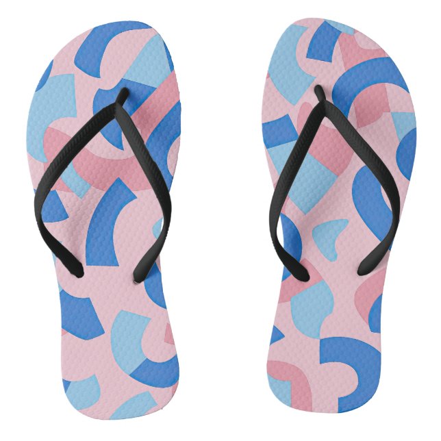 Pink and Blue Doodle Pattern Flip Flops (Footbed)