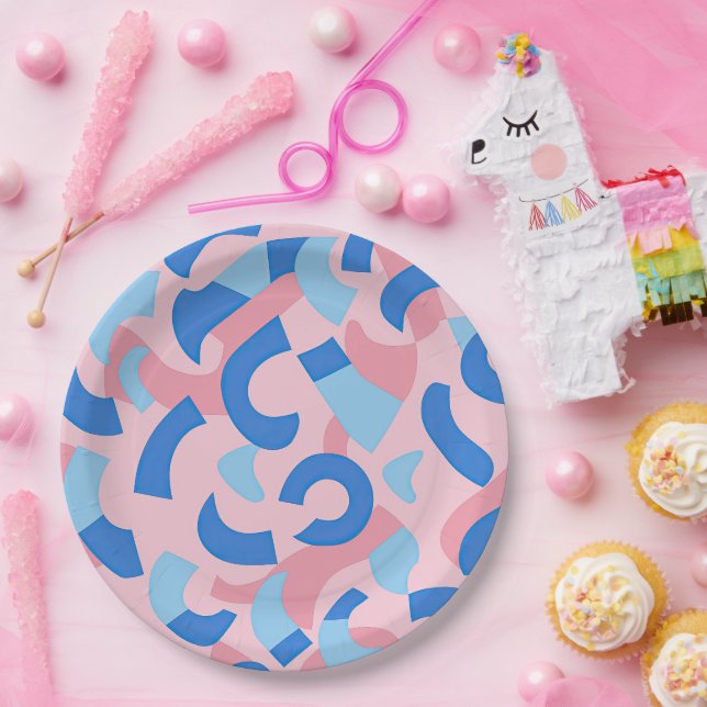 Pink and Blue Doodle Pattern Paper Plates (Party)