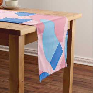 Pink and Blue Doodle Pattern Short Table Runner