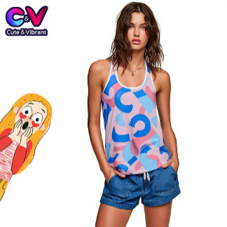 Pink and Blue Doodle Pattern Tank Top