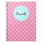 Pink And Blue Dots, Initial, And Name Notebook at Zazzle