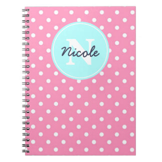 Pink and Blue Dots, Initial, and Name Notebook