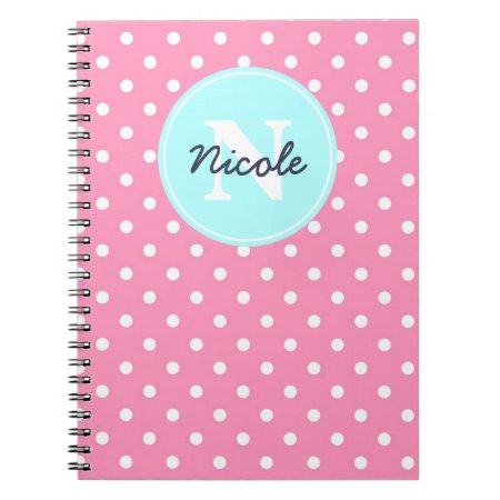 Pink And Blue Dots, Initial, And Name Notebook