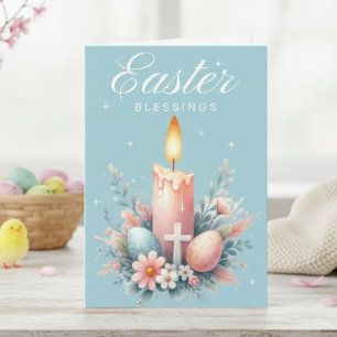 Pink And Blue Easter Blessings Christian Easter Holiday Card