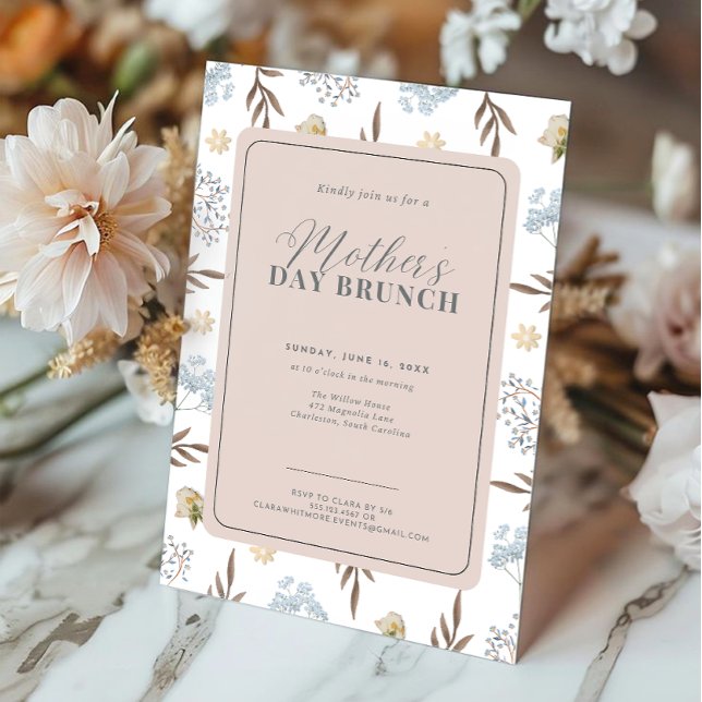 Pink and Blue Elegant Floral Mother's Day Brunch Invitation (Creator Uploaded)