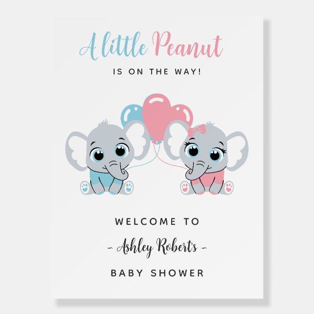 Pink and Blue Elephant Baby Shower Welcome Sign (Front)
