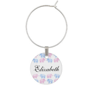 Pink and Blue Elephant Baby Shower Wine Glass Charm