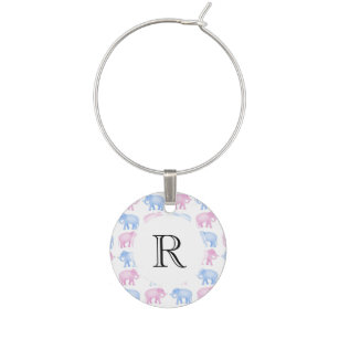 Pink and Blue Elephant Baby Shower Wine Glass Charm