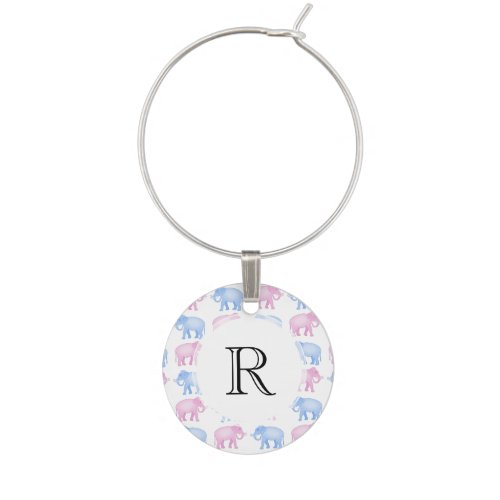 Pink and Blue Elephant Baby Shower Wine Glass Charm