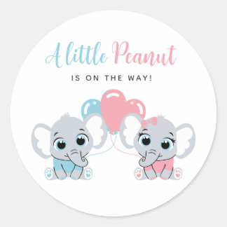 Pink and Blue Elephant Balloon Baby Shower Sticker