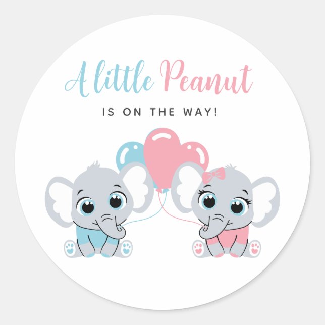 Pink and Blue Elephant Balloon Baby Shower Sticker (Front)