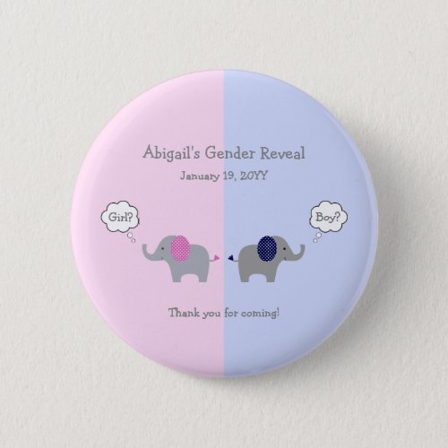 Pink and Blue Elephant Gender Reveal Baby Shower Button