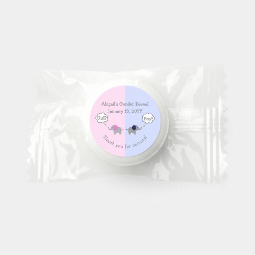 Pink and Blue Elephant Gender Reveal Baby Shower Life Saver Mints