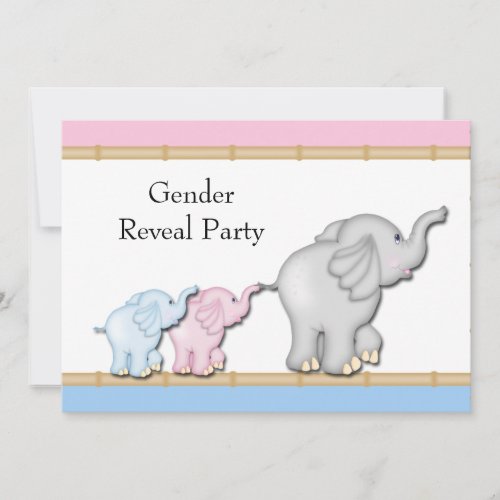Pink Blue Elephant Gender Reveal Party Invitations