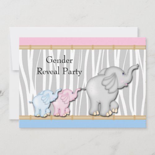 Pink Blue Elephant Gender Reveal Party Invitations
