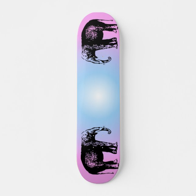 Pink And Blue Elephant Skateboard Deck (Front)